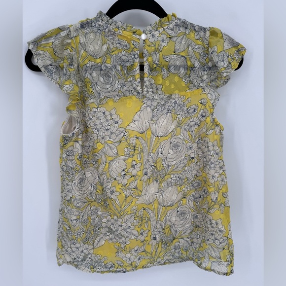 Monteau Los Angeles Chiffon Sleeveless Floral Multi-color Yellow/Black Top - Picture 3 of 13